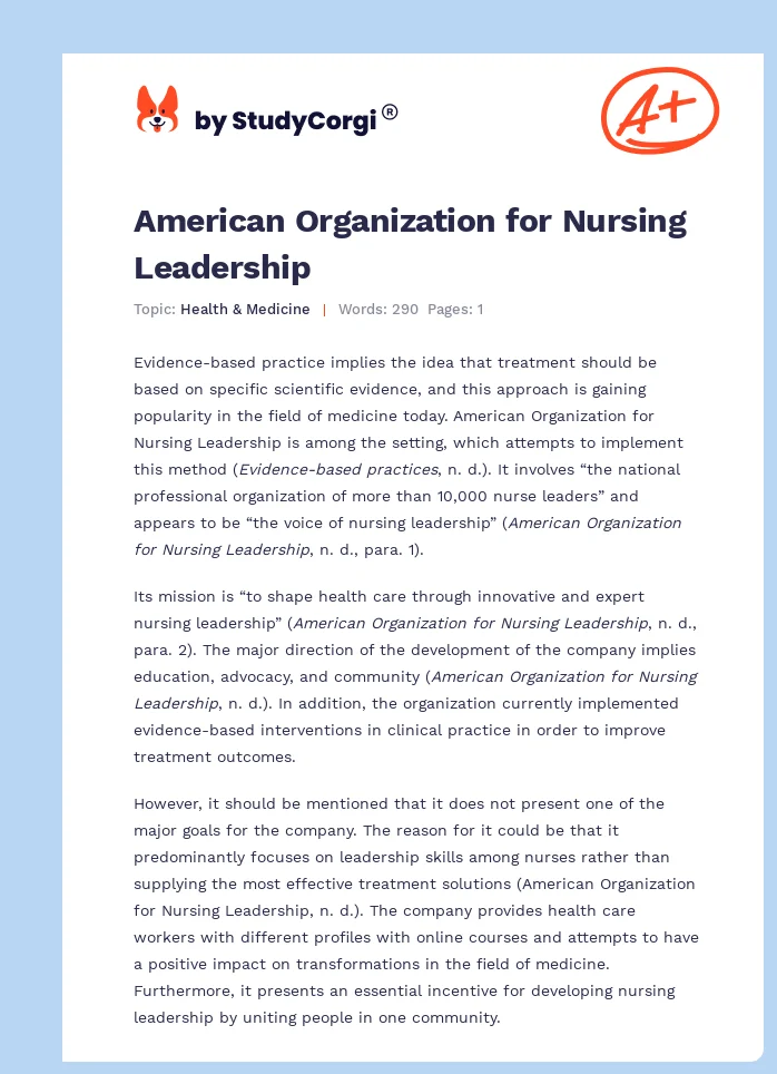 American Organization for Nursing Leadership. Page 1