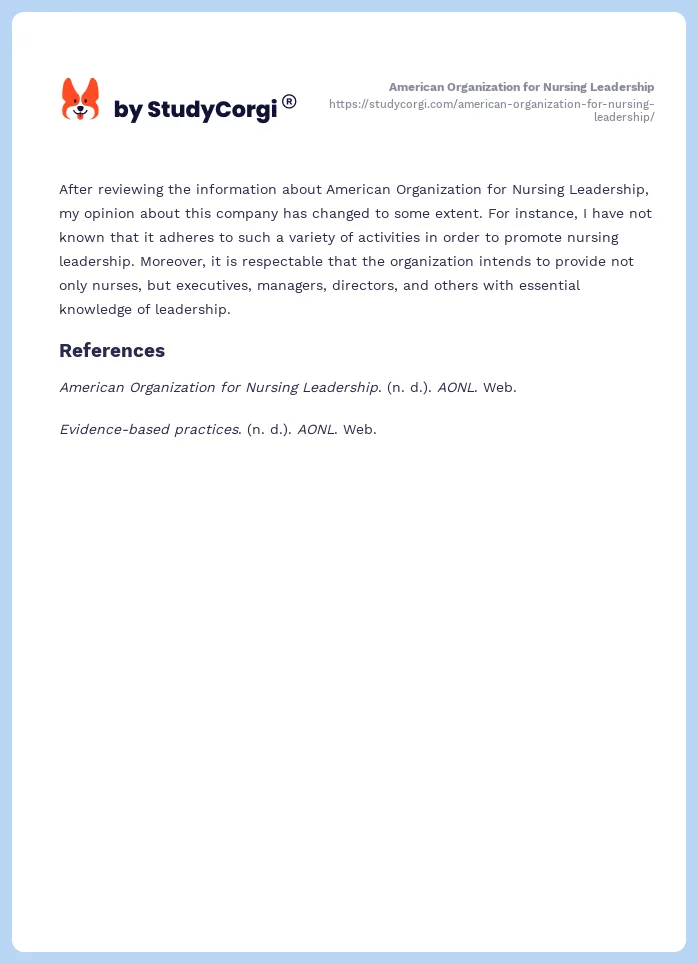 American Organization for Nursing Leadership. Page 2