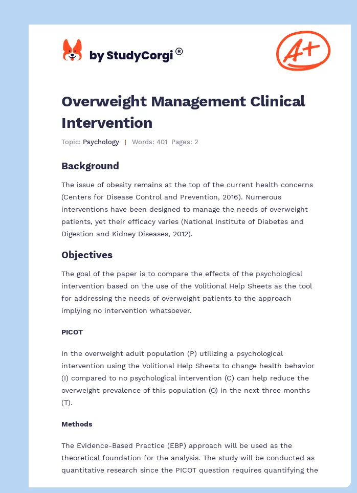 Overweight Management Clinical Intervention. Page 1