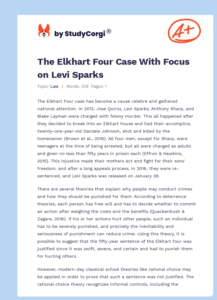 The Elkhart Four Case With Focus on Levi Sparks. Page 1