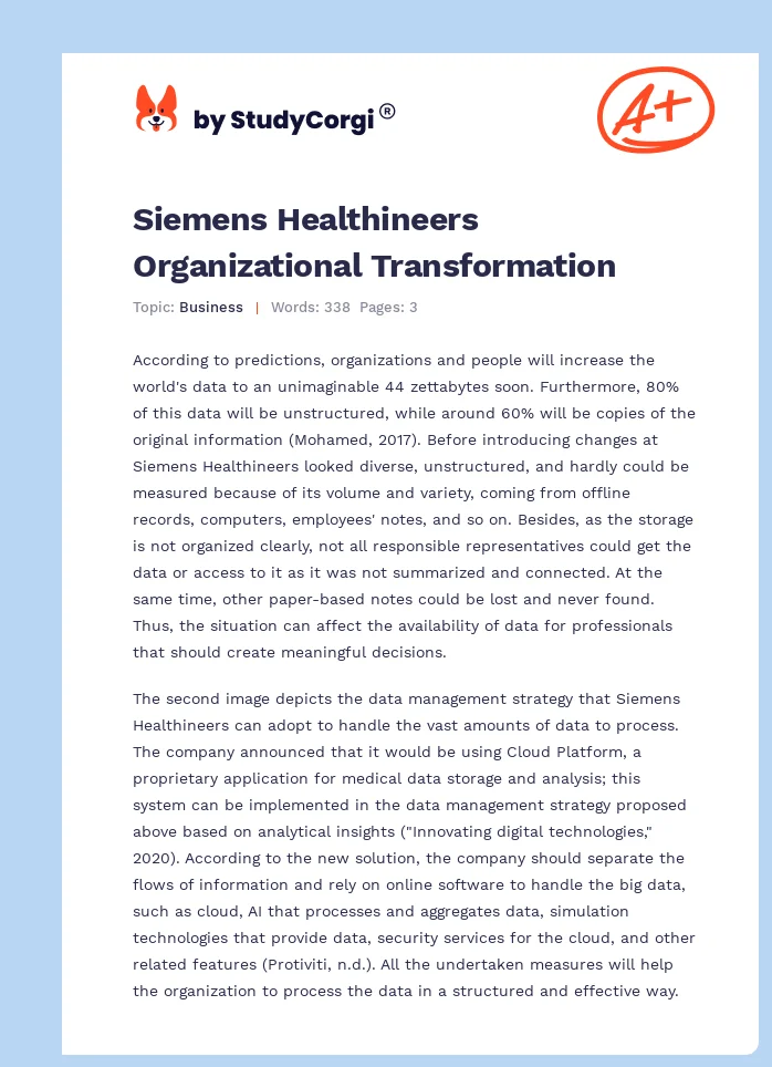Siemens Healthineers Organizational Transformation. Page 1