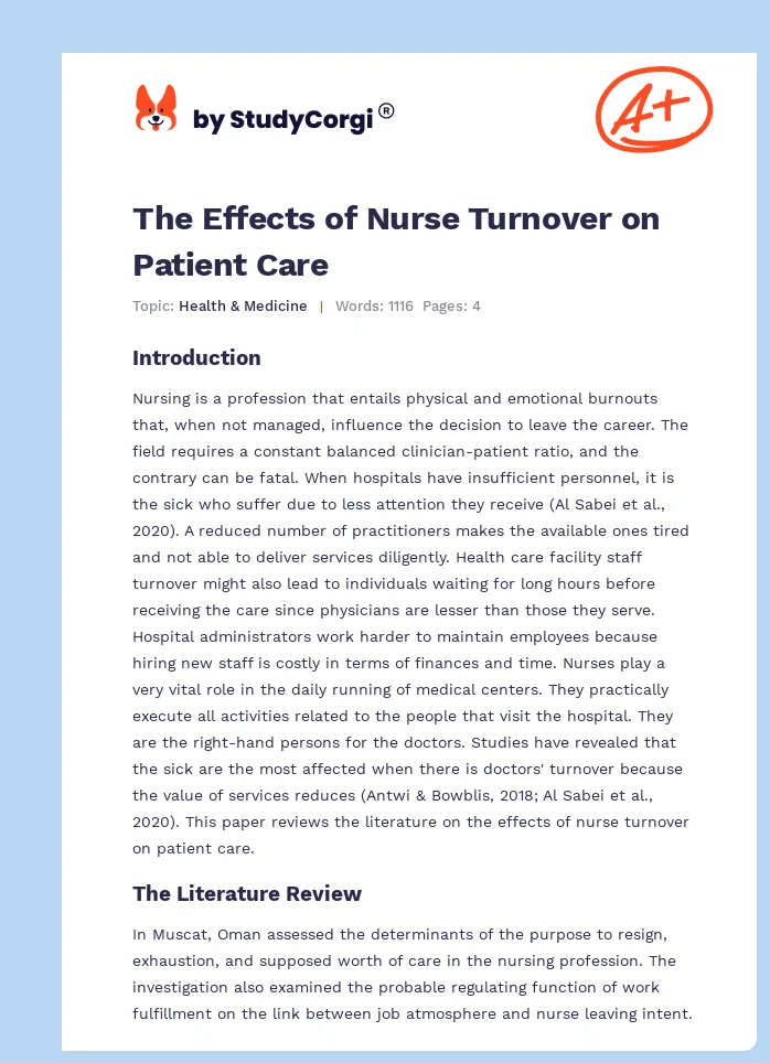 The Effects of Nurse Turnover on Patient Care. Page 1