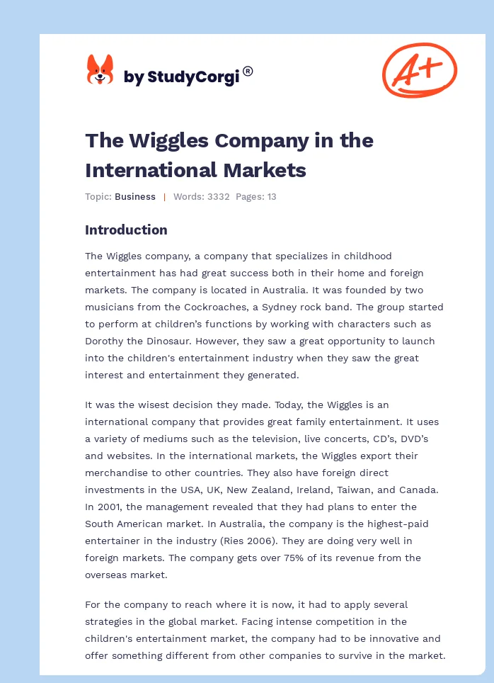 The Wiggles Company in the International Markets. Page 1