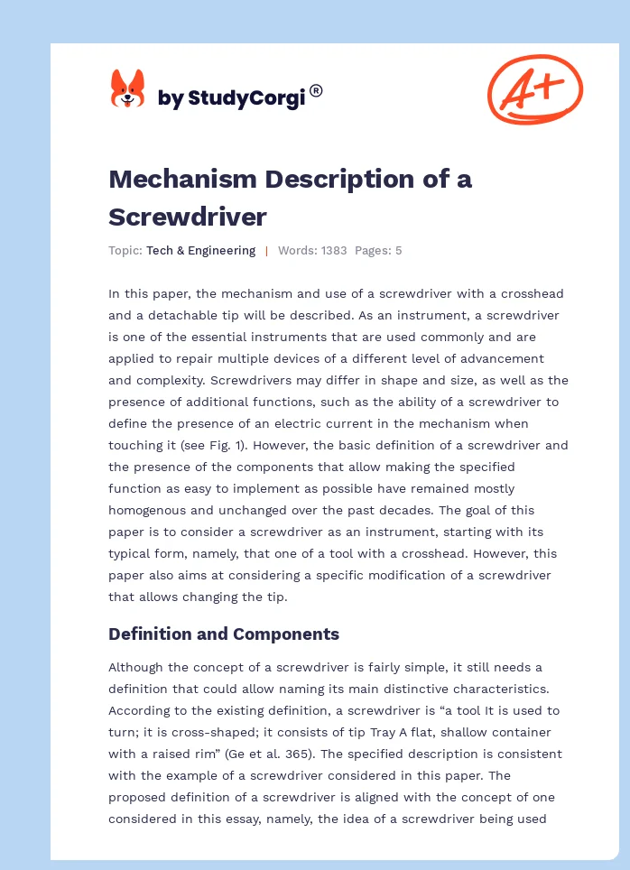 Mechanism Description of a Screwdriver. Page 1