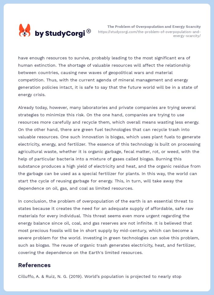 The Problem of Overpopulation and Energy Scarcity. Page 2