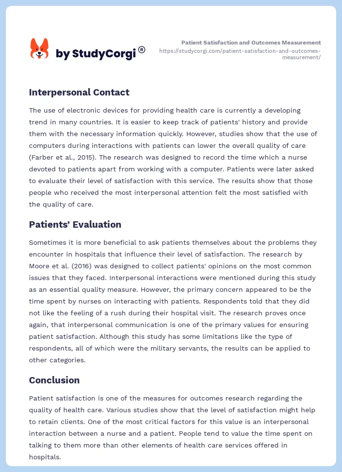 Patient Satisfaction and Outcomes Measurement. Page 2
