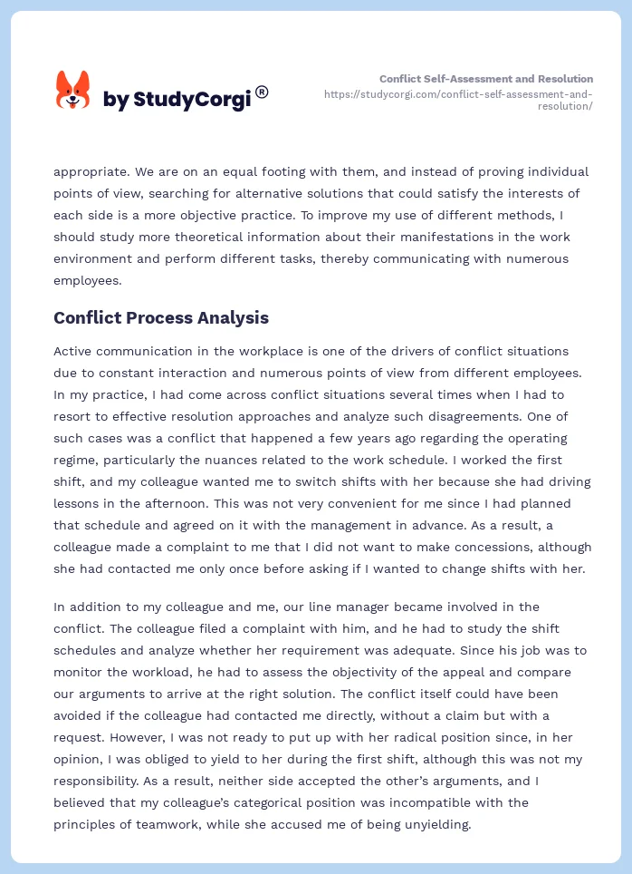 Conflict Self-Assessment and Resolution. Page 2