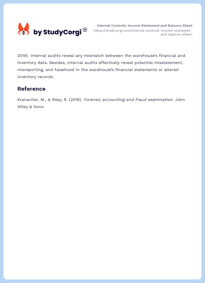 Internal Controls: Income Statement and Balance Sheet. Page 2