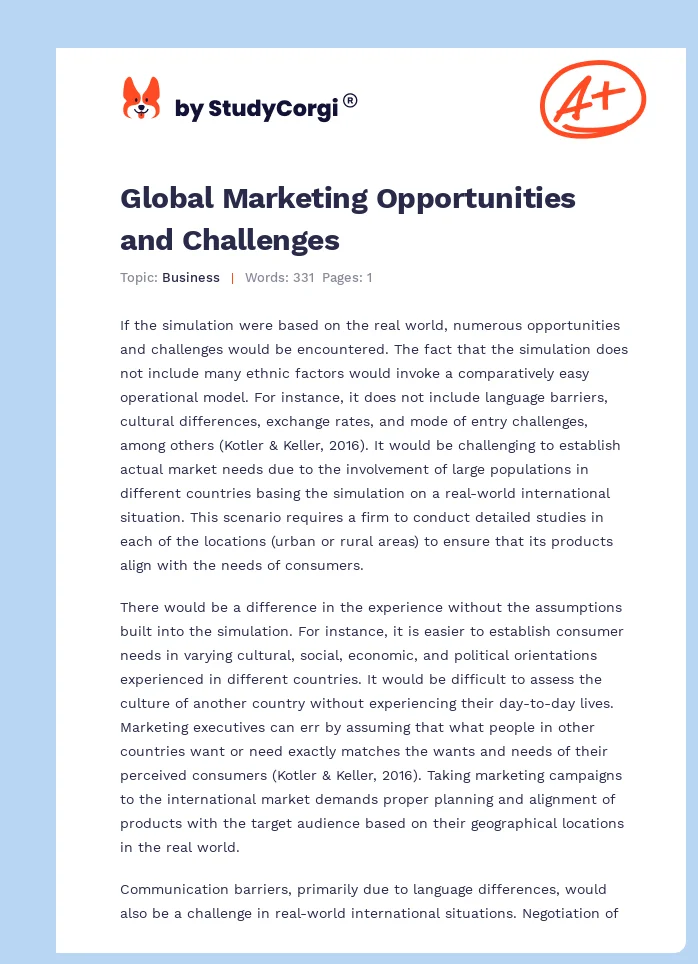 Global Marketing Opportunities and Challenges. Page 1