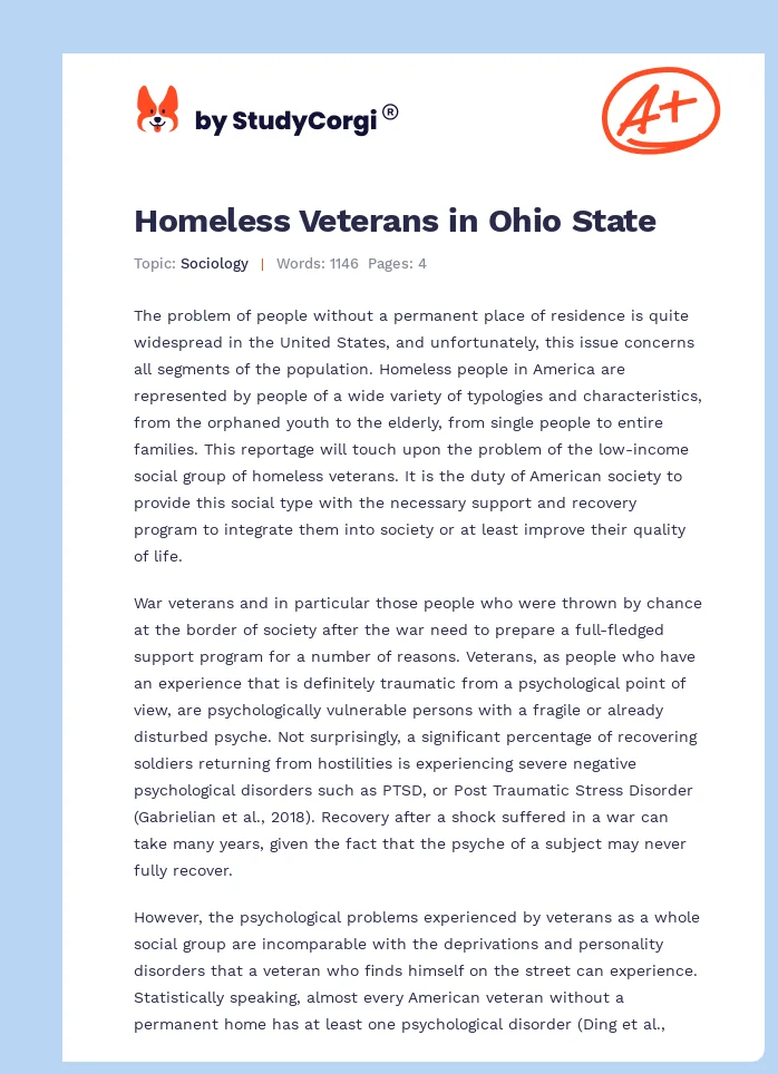 Homeless Veterans in Ohio State. Page 1