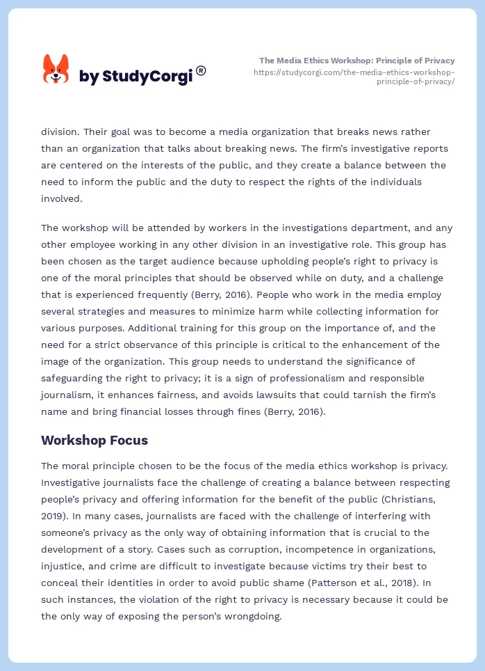 The Media Ethics Workshop: Principle of Privacy. Page 2
