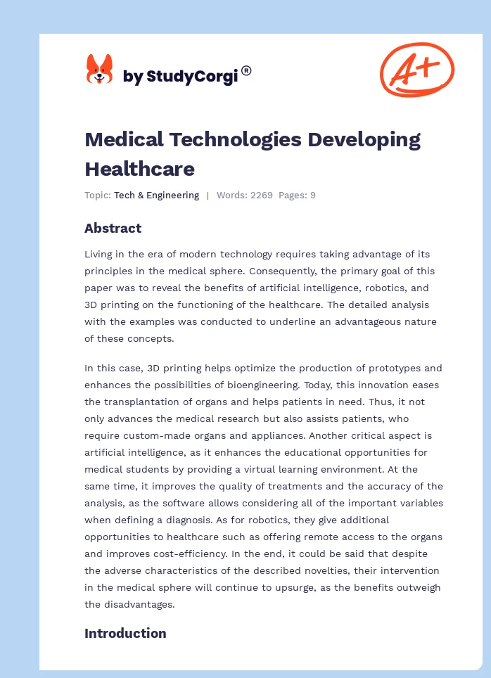 Medical Technologies Developing Healthcare. Page 1
