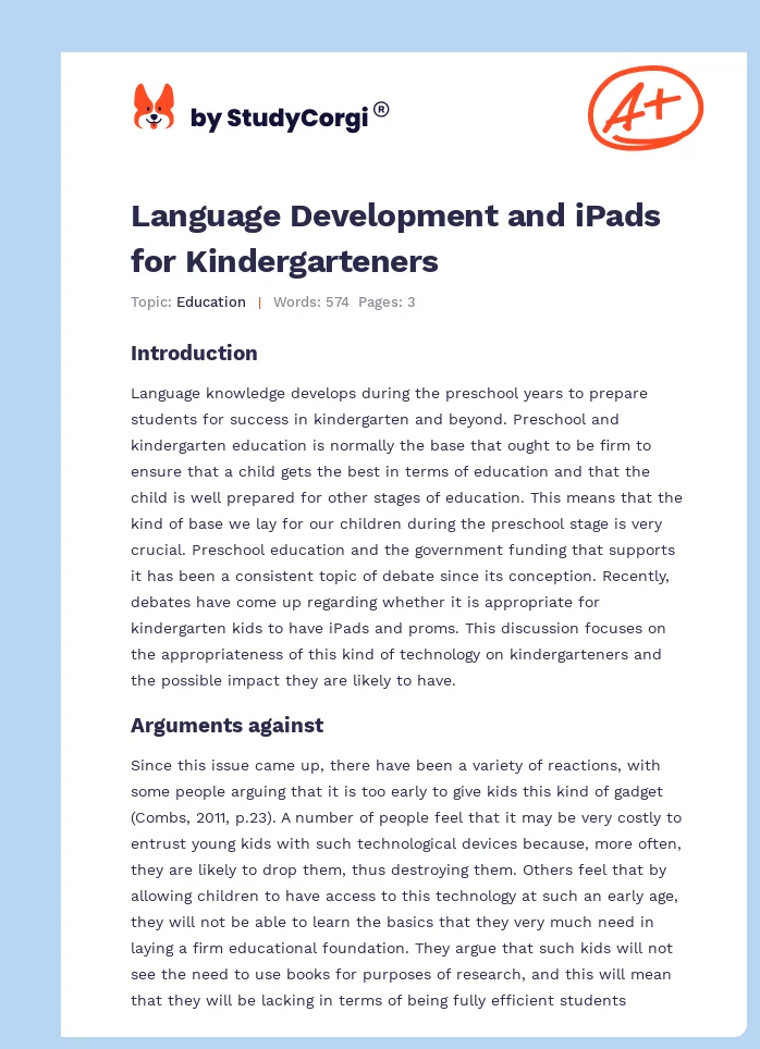 Language Development and iPads for Kindergarteners. Page 1