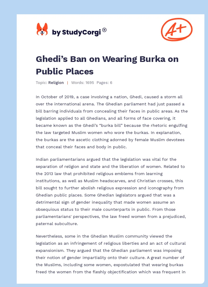 Ghedi’s Ban on Wearing Burka on Public Places. Page 1