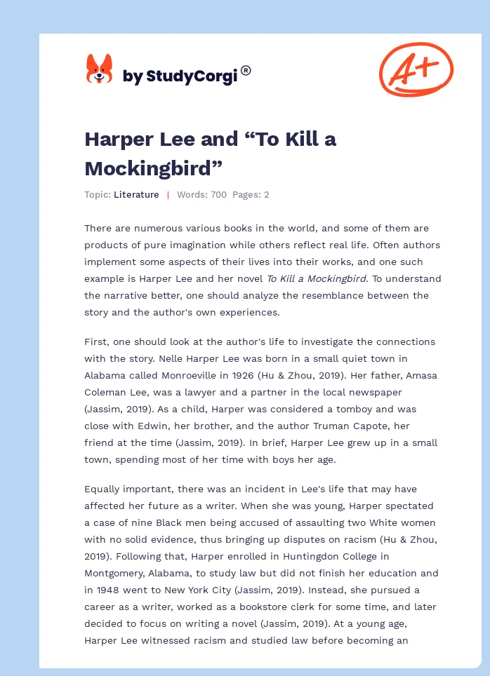 Harper Lee and “To Kill a Mockingbird”. Page 1