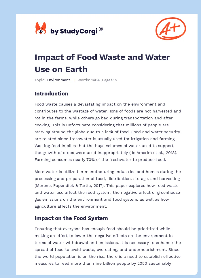 Impact of Food Waste and Water Use on Earth. Page 1