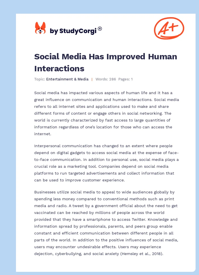 Social Media Has Improved Human Interactions. Page 1