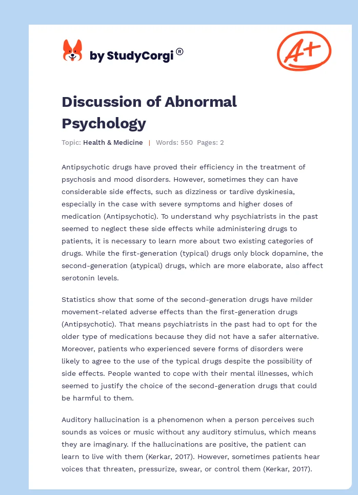 Discussion of Abnormal Psychology. Page 1