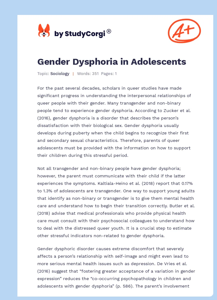 Gender Dysphoria in Adolescents. Page 1
