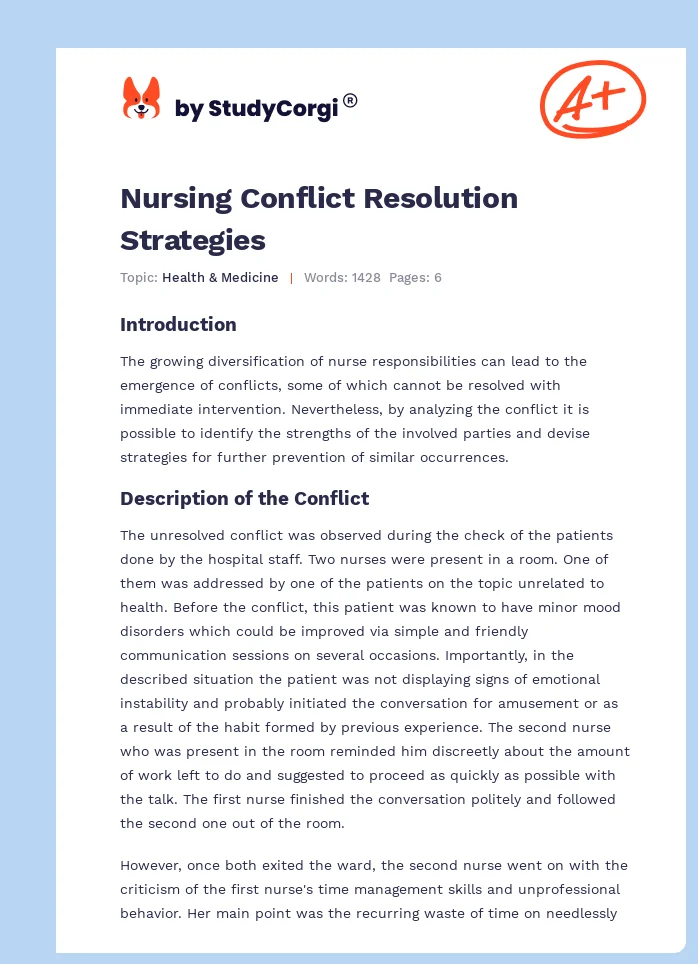 Nursing Conflict Resolution Strategies. Page 1