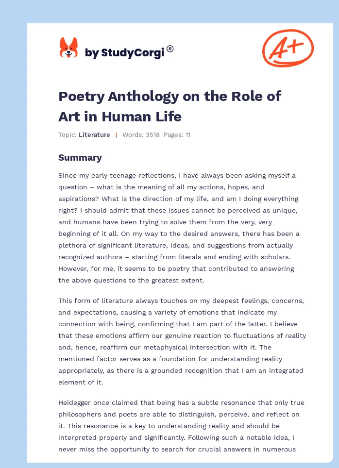 Poetry Anthology on the Role of Art in Human Life. Page 1