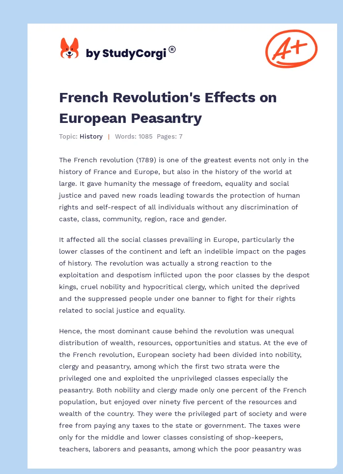 French Revolution's Effects on European Peasantry. Page 1