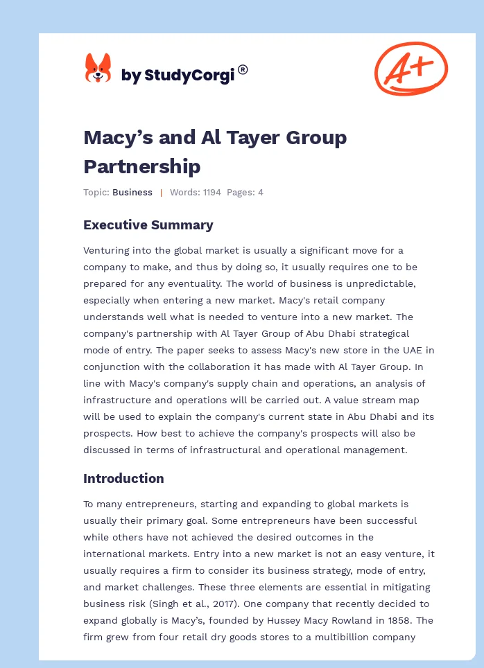 Macy’s and Al Tayer Group Partnership. Page 1