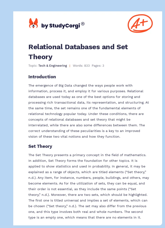 Relational Databases and Set Theory. Page 1