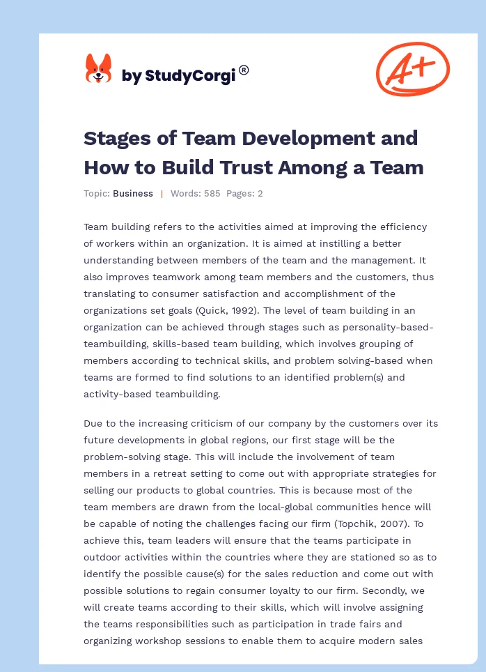Stages of Team Development and How to Build Trust Among a Team. Page 1
