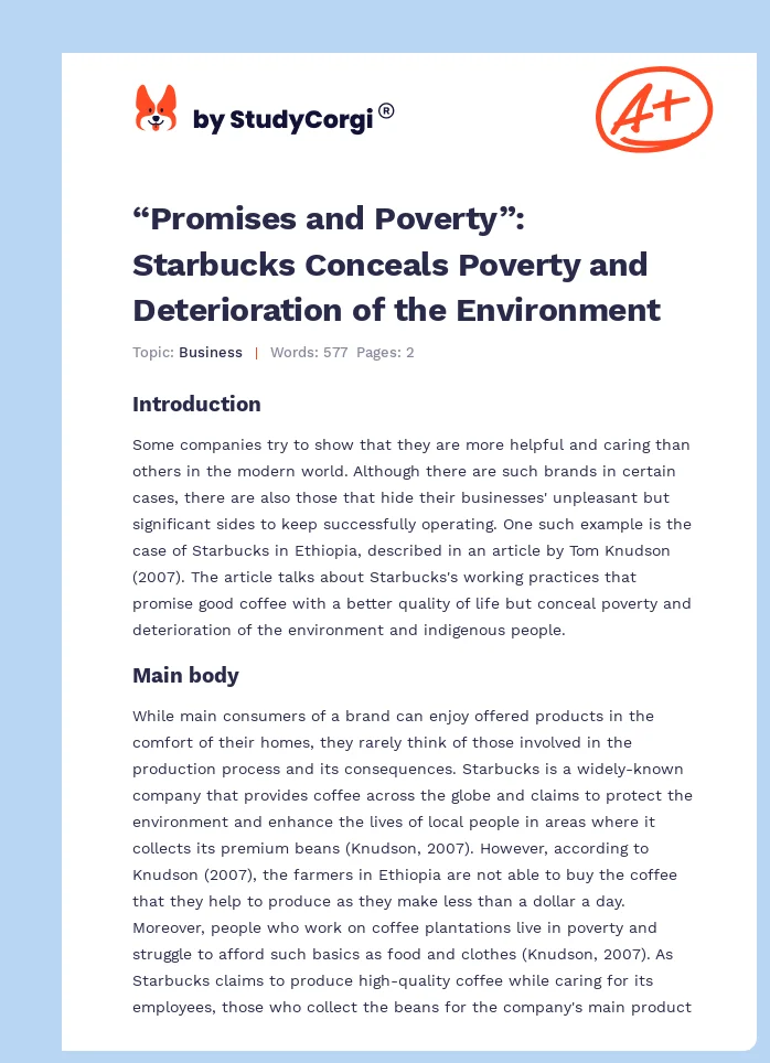 “Promises and Poverty”: Starbucks Conceals Poverty and Deterioration of the Environment. Page 1