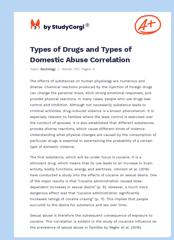 Types of Drugs and Types of Domestic Abuse Correlation. Page 1