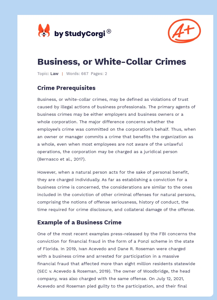Business, or White-Collar Crimes. Page 1