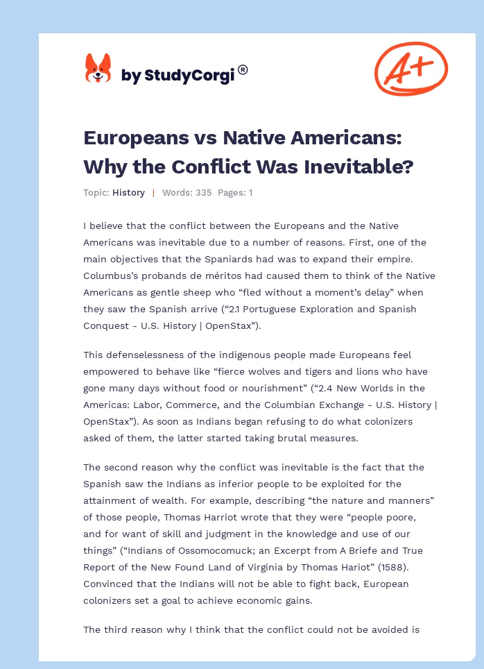 Europeans vs Native Americans: Why the Conflict Was Inevitable?. Page 1