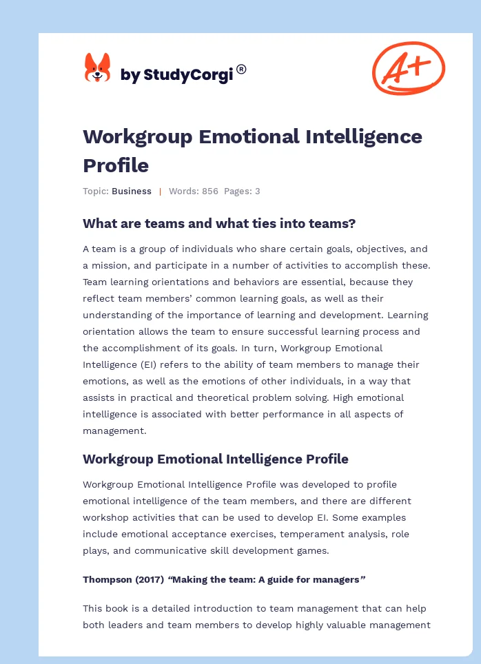 Workgroup Emotional Intelligence Profile. Page 1