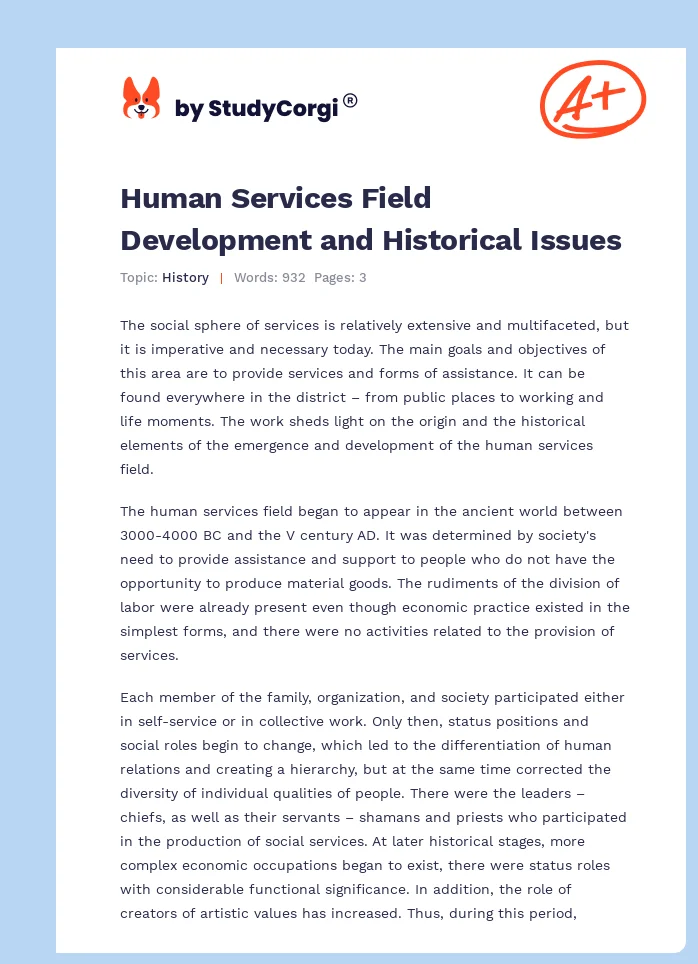 Human Services Field Development and Historical Issues. Page 1