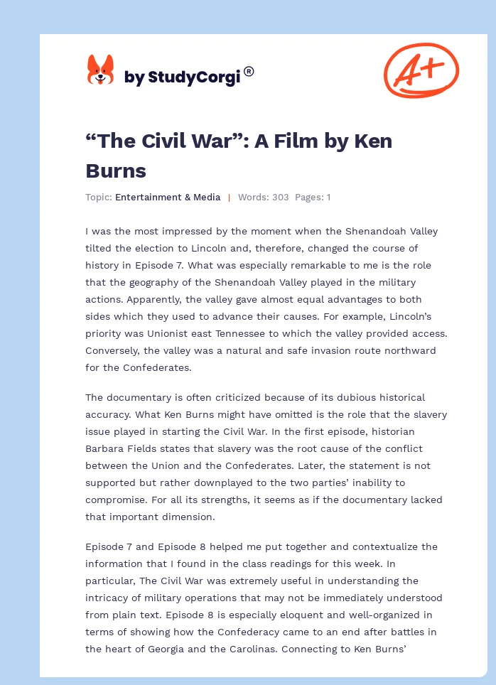 “The Civil War”: A Film by Ken Burns. Page 1