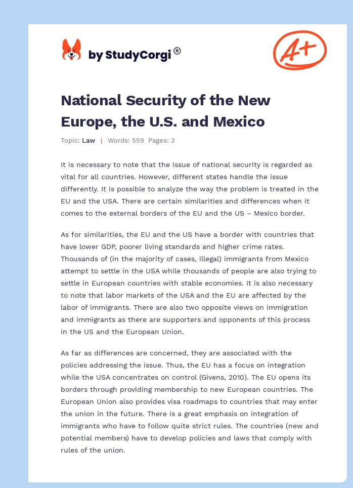 National Security of the New Europe, the U.S. and Mexico. Page 1