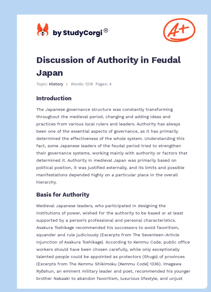 Discussion of Authority in Feudal Japan. Page 1