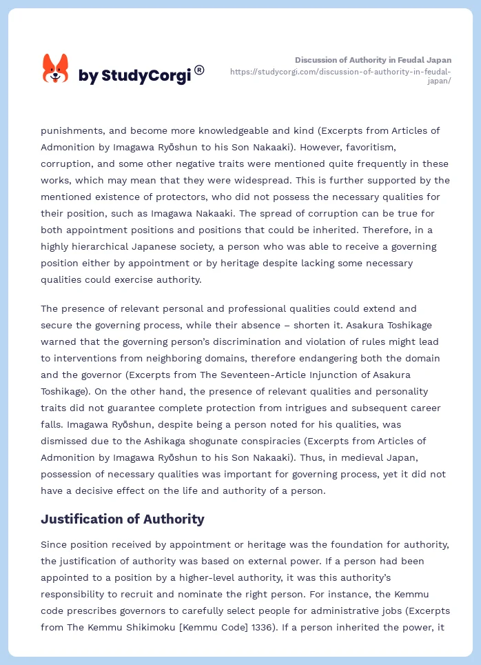 Discussion of Authority in Feudal Japan. Page 2