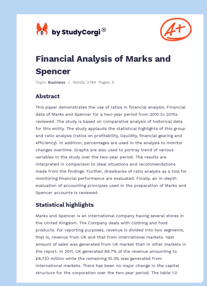 Financial Analysis of Marks and Spencer. Page 1