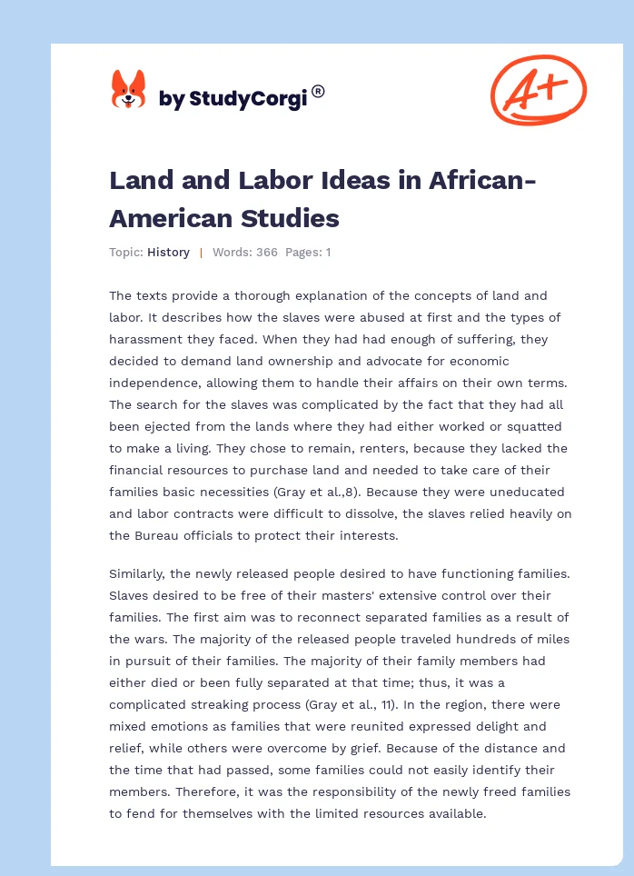 Land and Labor Ideas in African-American Studies. Page 1