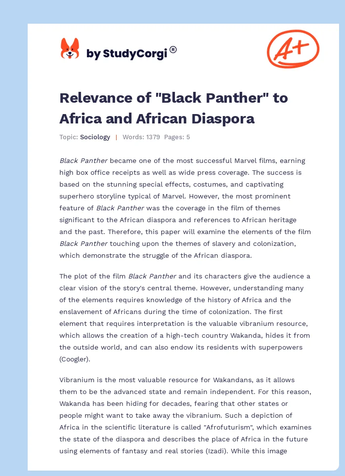 Relevance of "Black Panther" to Africa and African Diaspora. Page 1