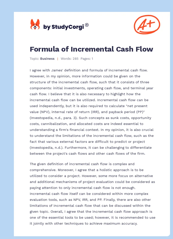 Formula of Incremental Cash Flow. Page 1