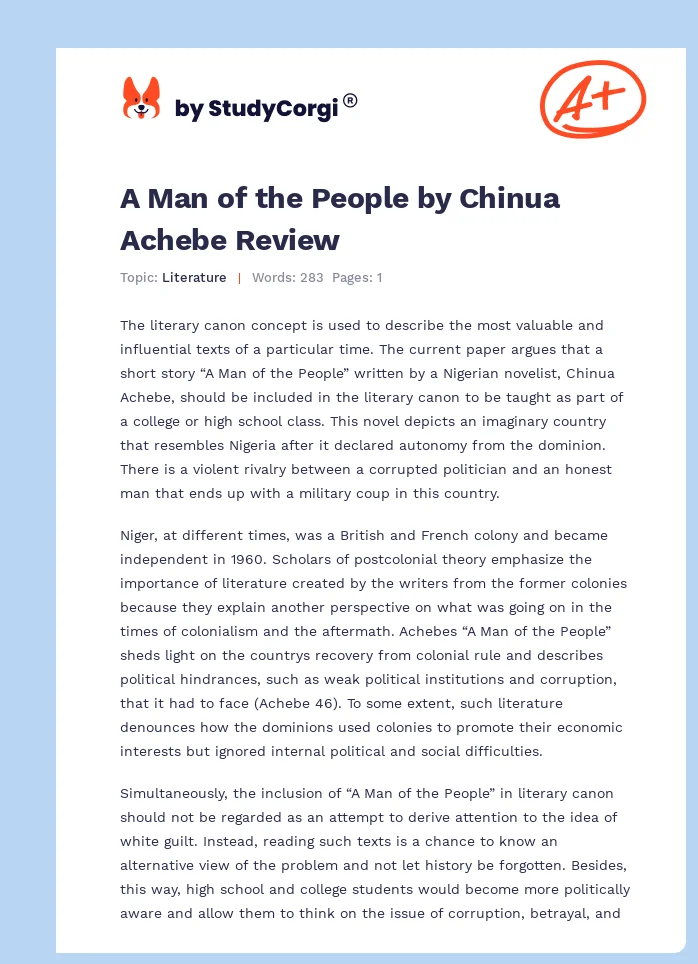 A Man of the People by Chinua Achebe Review. Page 1