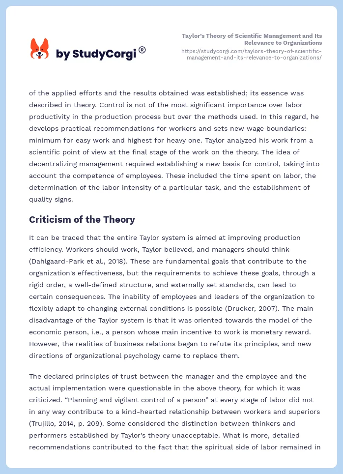 Taylor’s Theory of Scientific Management and Its Relevance to Organizations. Page 2