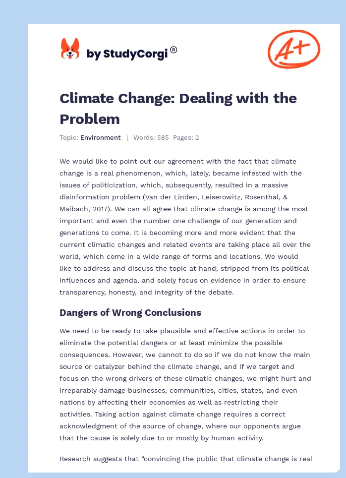 Climate Change: Dealing with the Problem. Page 1