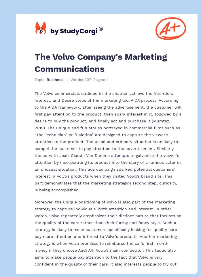 The Volvo Company's Marketing Communications. Page 1