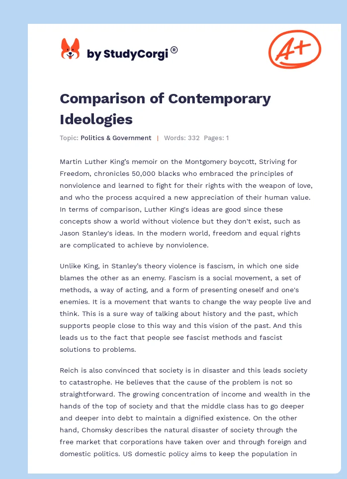 Comparison of Contemporary Ideologies. Page 1