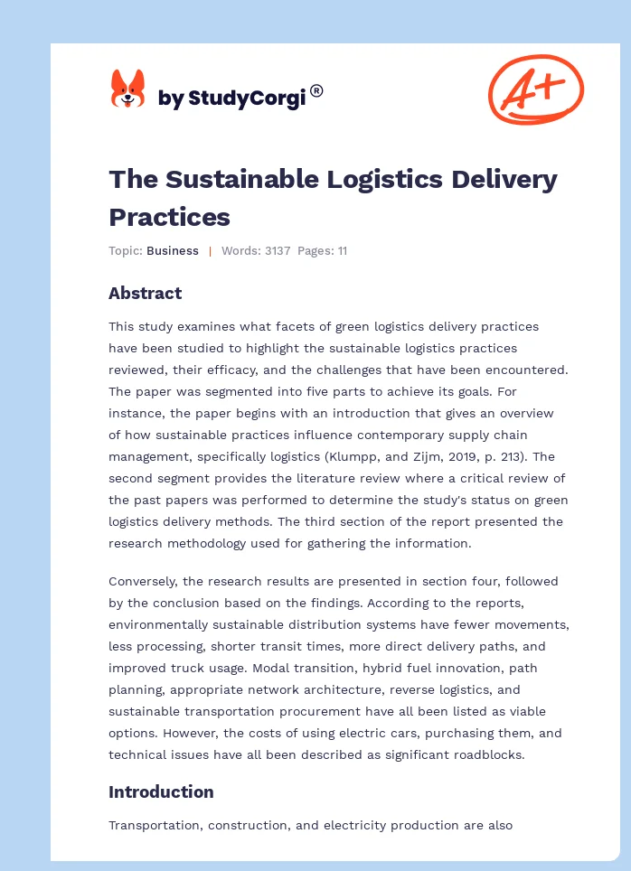 The Sustainable Logistics Delivery Practices. Page 1