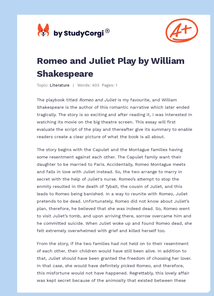 Romeo and Juliet Play by William Shakespeare. Page 1